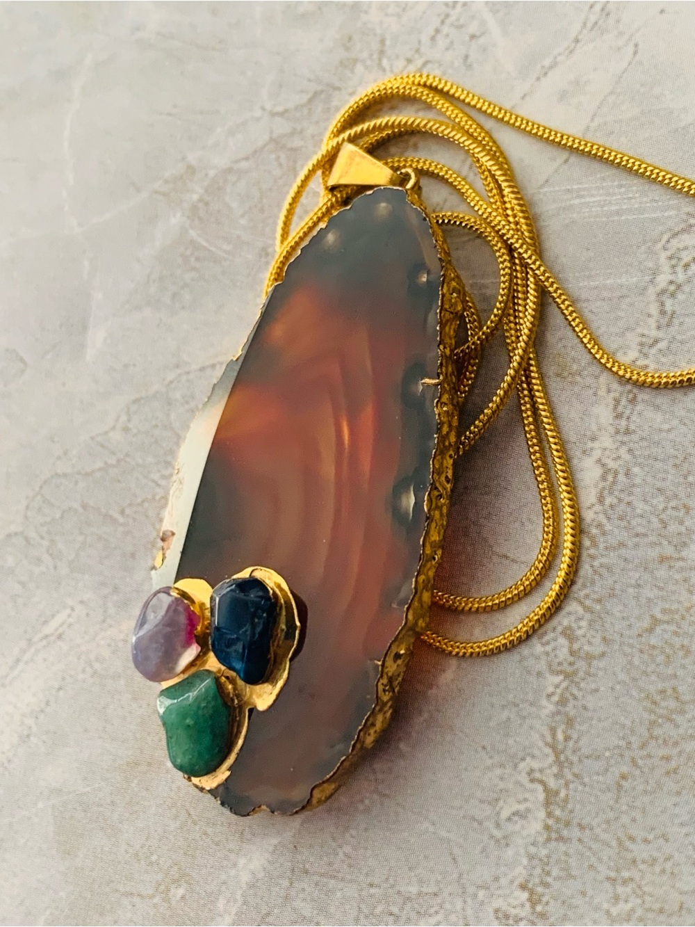 Rust Agate Pendant Necklace with - Picture 4 of 7
